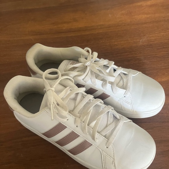 Adidas White and Pink Striped Sneakers - Picture 1 of 5